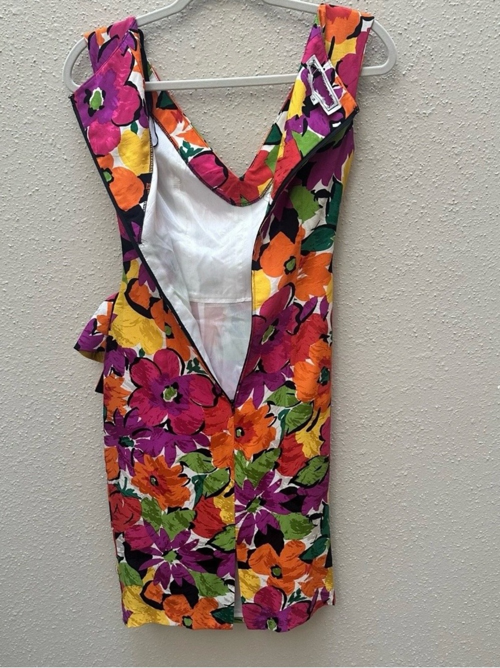 Vintage 80s 90s 100% Silk A.J. Bari Floral Garden Party Knee Length Dress Sz 2 - Picture 5 of 8
